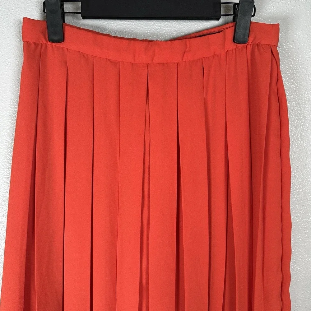 J.‎ Crew Vibrant Orange Wide Pleated Long Midi Skirt Womens Size 6 Summer